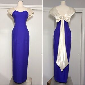 Vintage Jordan Fashions Purple Formal Gown Satin Bow Puff Sleeves Size S 5/6